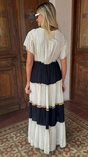 Vestido Boho Chic Enora Dourado e Preto