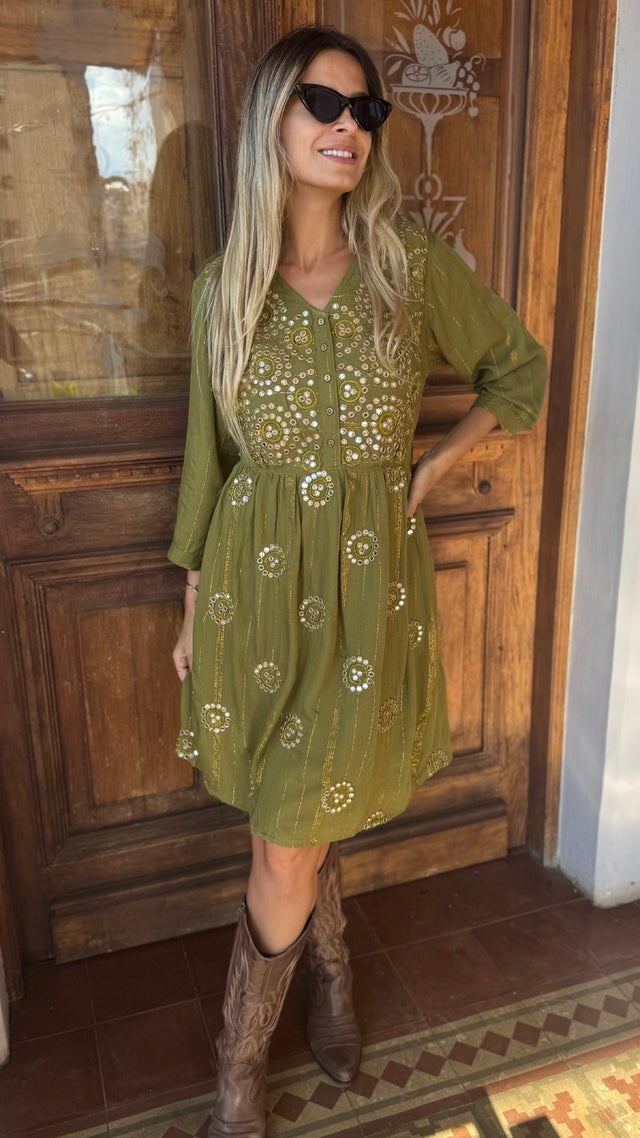 Vestido Boho Chic Farah Verde Militar