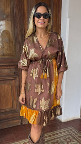 Vestido Boho Chic Jena Marrom Curto