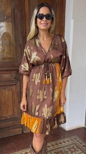 Vestido Boho Chic Jena Marrom Curto