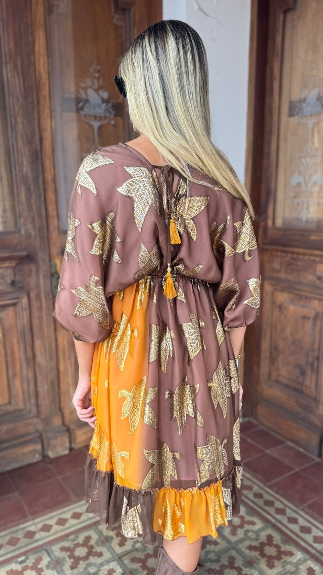 Vestido Boho Chic Jena Marrom Curto