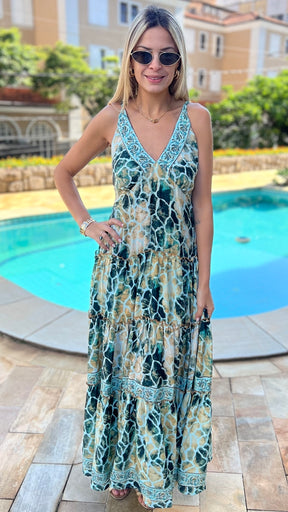Vestido Seda Boho Chic Aditi Verde