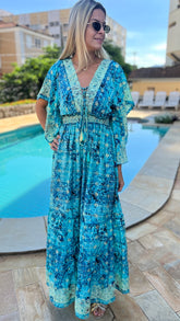 Vestido Seda Boho Chic Soul Turquesa