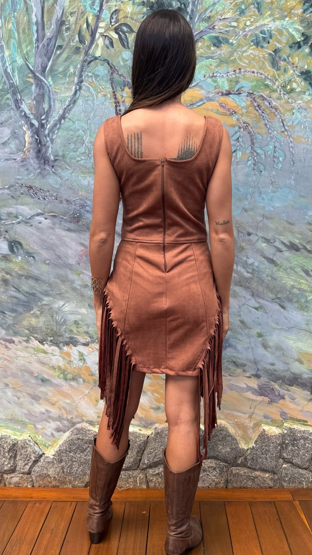 Vestido Western Franjas Caramelo
